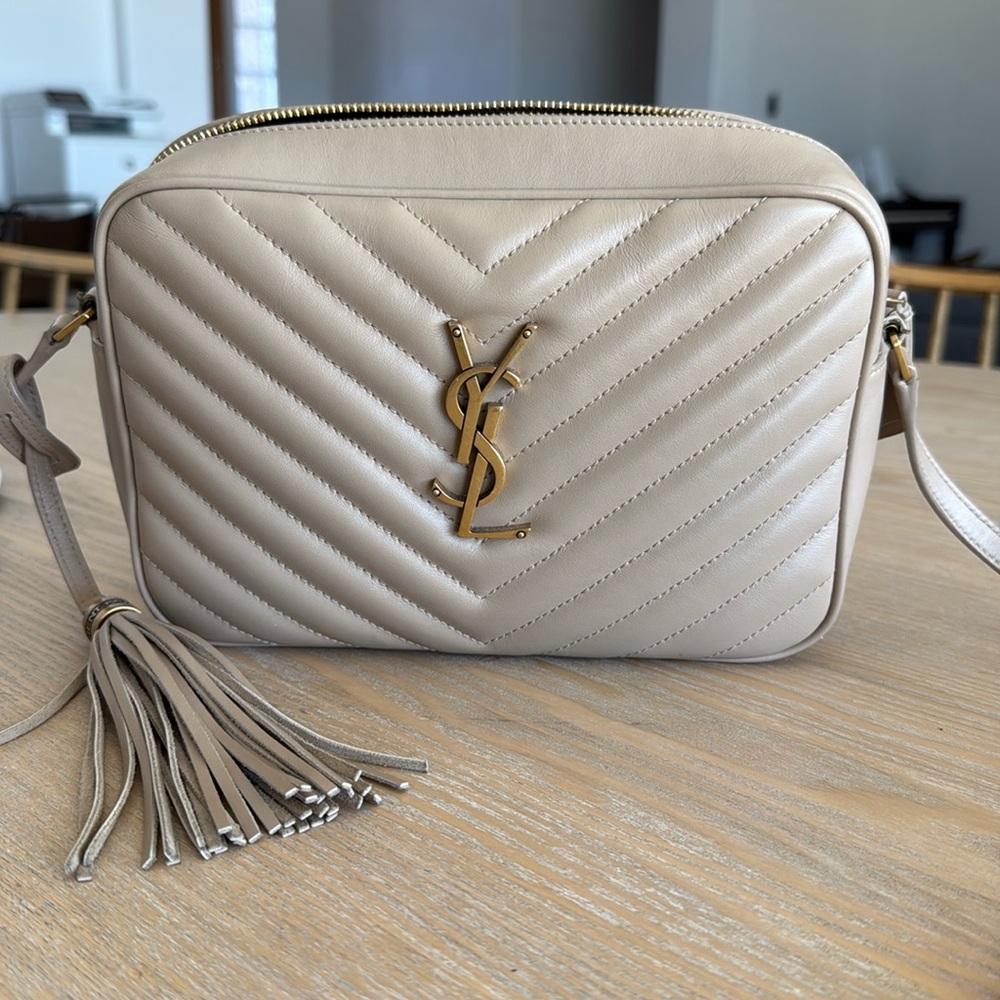 YSL Lou camera bag in taupe